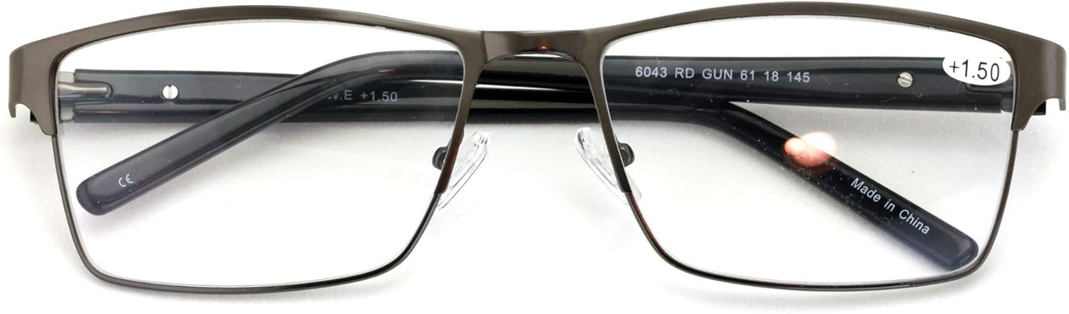 V.W.E. Men Premium Rectangle Metal with Plastic Temple Extra Large Reader - 152mm Wide Frame Reading Glasses