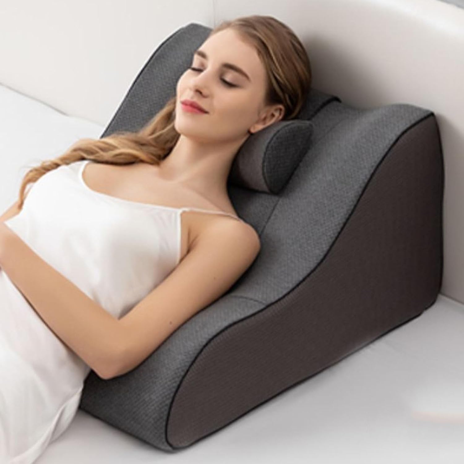 Flexible Acid Reflux Pillow for Sleeping, Elderly/Pregnant/Side Sleeper Back Support Cushion for Bed Gerd Snoring Neck Pain Relief, Postoperative Elevated Pillows with Washable Cover