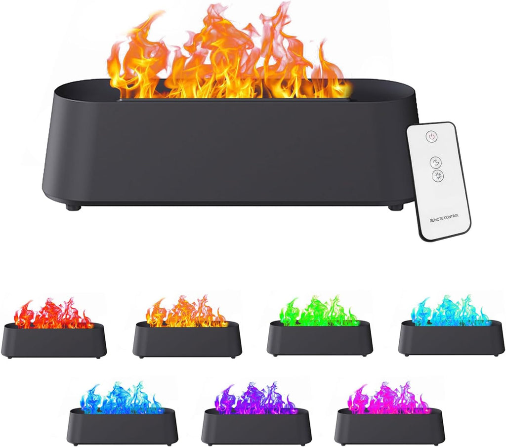 Fireplace Flame Diffuser, Aromatherapy Essential Oil Diffuser, 80ml Cool Mist Ultrasonic Humidifier for Bedroom,Office,Home,Yoga, Timer & Auto Shut-Off, 7 Colorful Night Light