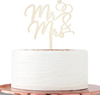 Woodware Mr & Mrs Wedding Cake Topper, Natural Wood, Script Style with Ring Design, Decorative Cake Ornament