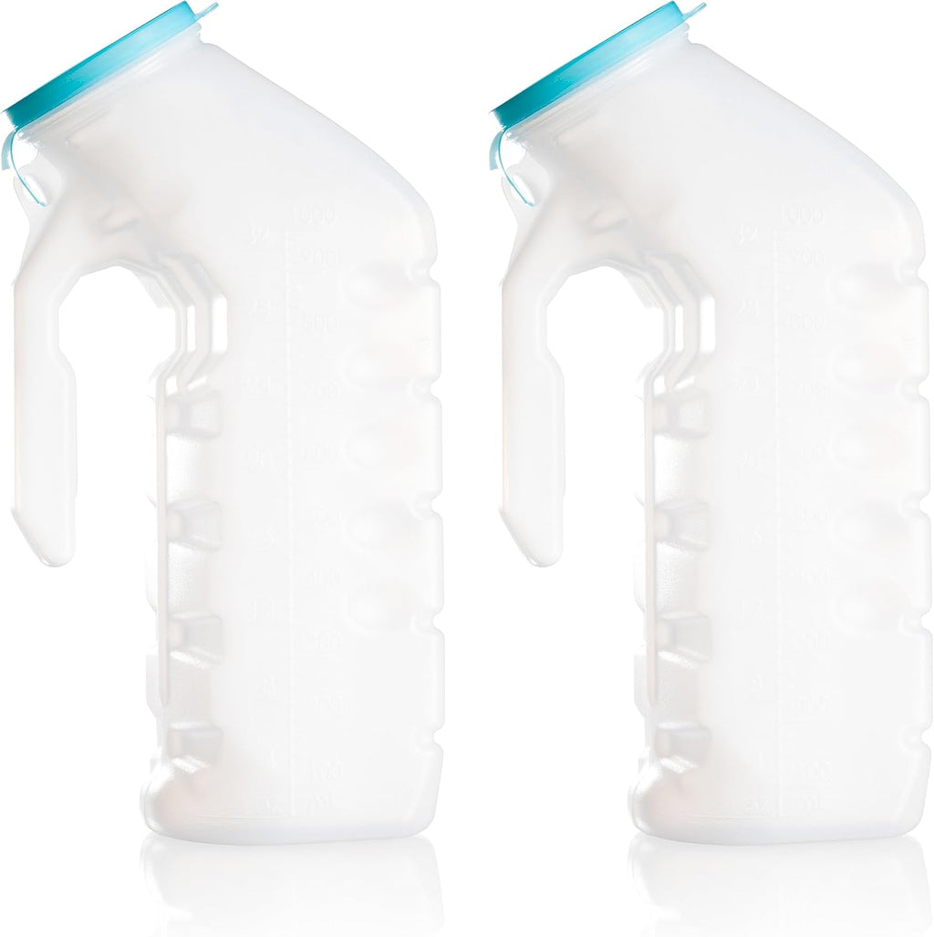 Urinals for Men with Translucent Lid – 32 Oz. Bottle – 2 Pack-Male Urinal Bottles with Glow in the Dark Lid– Durable and Reliable – Practical Design – for Camping, Travel People