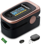 Oxygen Saturation Monitor, Wrinery Premium Pulse Oximeter Fingertip, Oxygen Monitor, O2 Saturation Monitor, OLED Portable Oximetry with Batteries, Lanyard (Rose gold-Royal black)