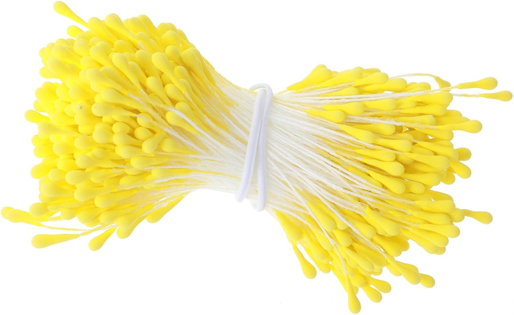 Tyqour 350 Pcs Flower Stamens, 3mm Yellow Pearl Double Heads Handmade Stamen for Flower Making, Artificial Floral Stamens for Crafts Mother‘s Day DIY Flower Wedding Bouquet Scrapbook Decoration