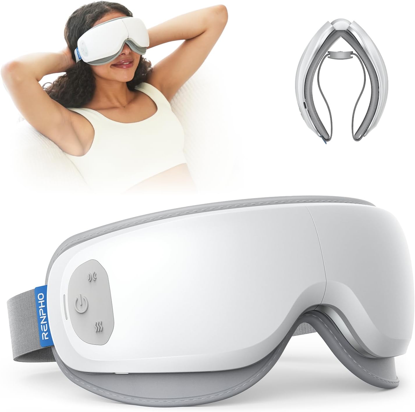 RENPHO Ultra-Quiet Eye Massager with Heat, Lightweight Eye Mask for Migraines, FSA Eligible HSA Face Massager for Dry Eyes Relax Reduce Strain Improve Sleep Eyeris Zen, Mothers Day Birthday Gifts