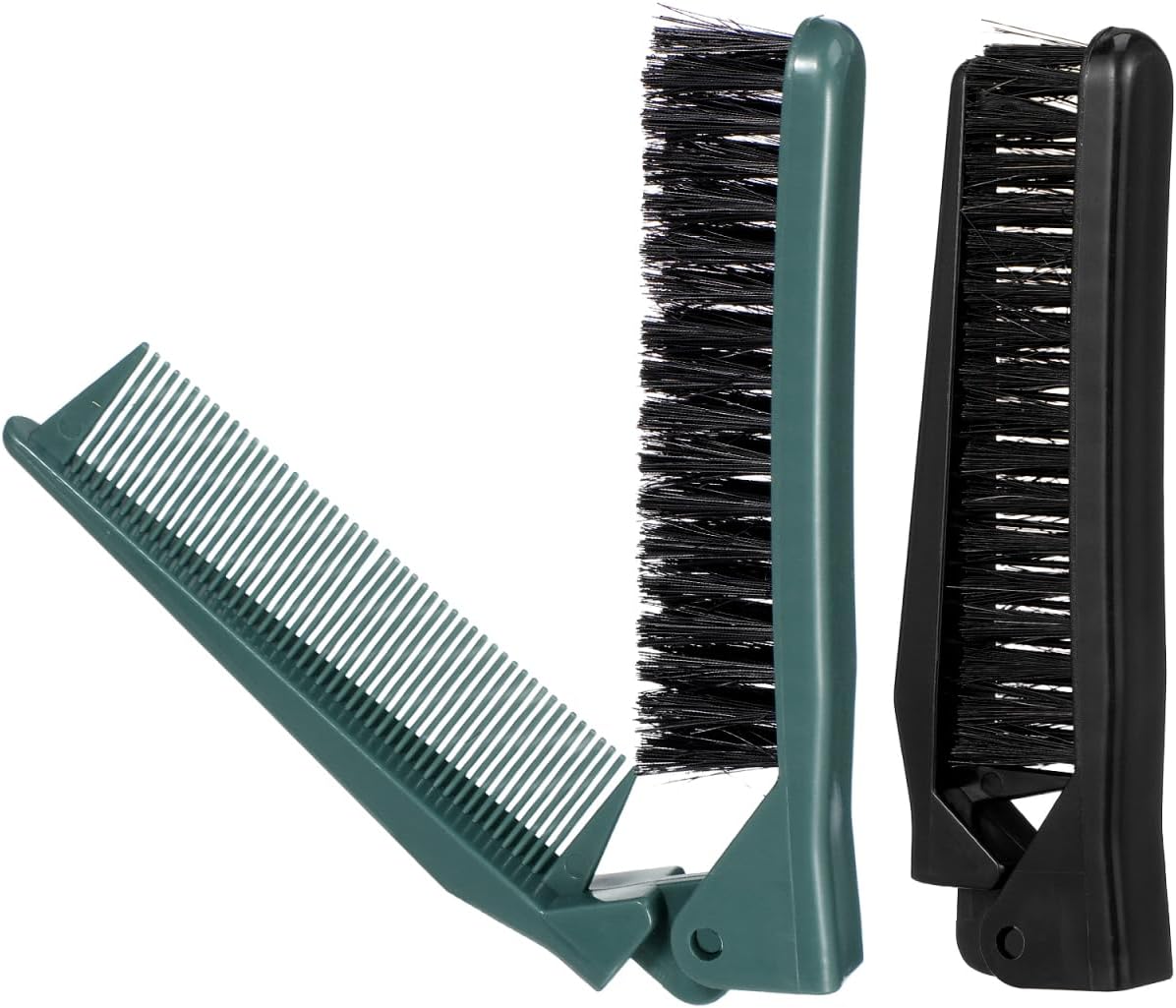 MAGICLULU 2Pcs Travel Foldable Brush, Dual Headed Folding Comb Brush with Bristles, Portable Edge Control Beard Grooming Hairbrush for Men Slick Back Women Purse Pocket Gym Hair Styling Tool