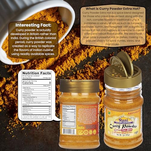 Rani Curry Powder EXTRA HOT (11-Spice Authentic Indian Blend) 3oz (85g) PET Jar ~ All Natural | Salt-Free | Vegan | No Colors | Gluten Friendly | NON-GMO | Kosher | Indian Origin