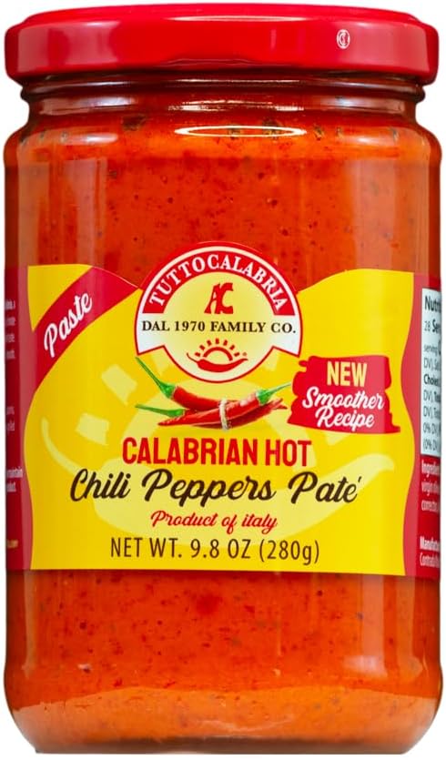 TUTTOCALABRIA Chili Pepper Paste Pate, 10oz (285 g), Seedless, No Seeds, Fine and creamy processing, Spicy and rich in flavour, Versatile condiment, Ideal for bruschetta, sandwiches, grilled meats and creative recipes