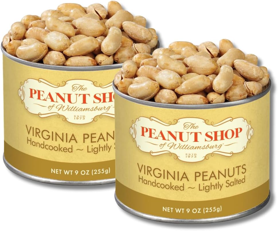 The Peanut Shop Handcooked Lightly Salted Virginia Peanuts - Gift Pack of 2, 9 oz. Tins by Lyza's Sweets & Treats