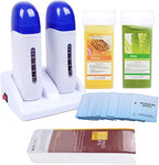 Double Depilatory Roll on Wax Heater Roller Warmer Cartridge Strips Hair Removal Kit with ON/OFF Switch (Aloe & Honey Wax Refill)