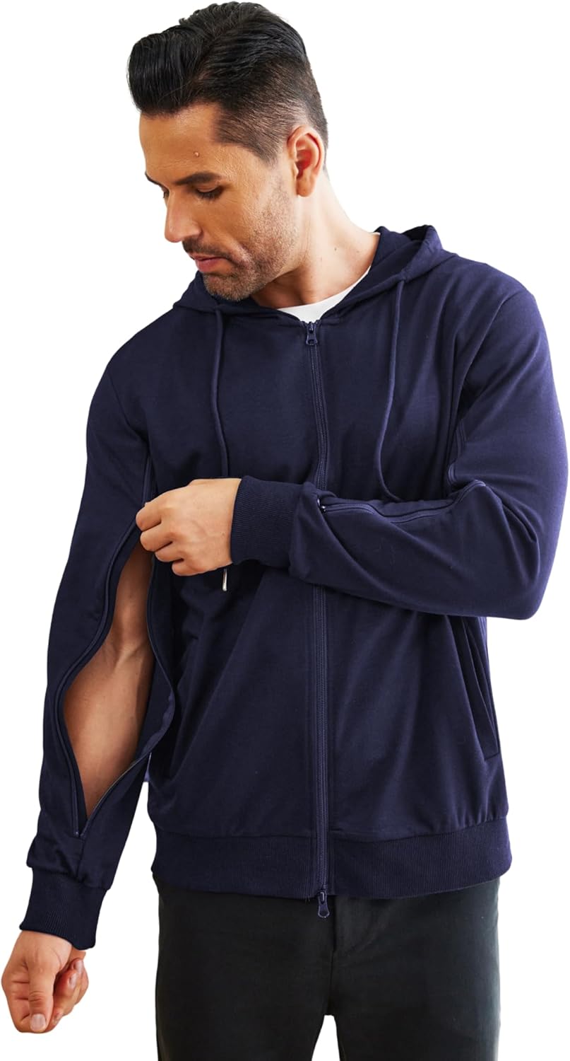Deyeek Dialysis Sweatshirts with Arm Zipper Jacket Full-Zip Lightweight Hemodialysis Cotton Jacket with Pockets