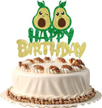 Glitter Avocado Happy Birthday Cake Topper, Summer Fiesta Fruit Theme Party Decoration (avocado)