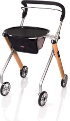 Stander Let’s Go Indoor Rollator, Lightweight Four Wheel Euro Style Walker with Tray, Folding Mobility Aid for Seniors by Trust Care, Beech