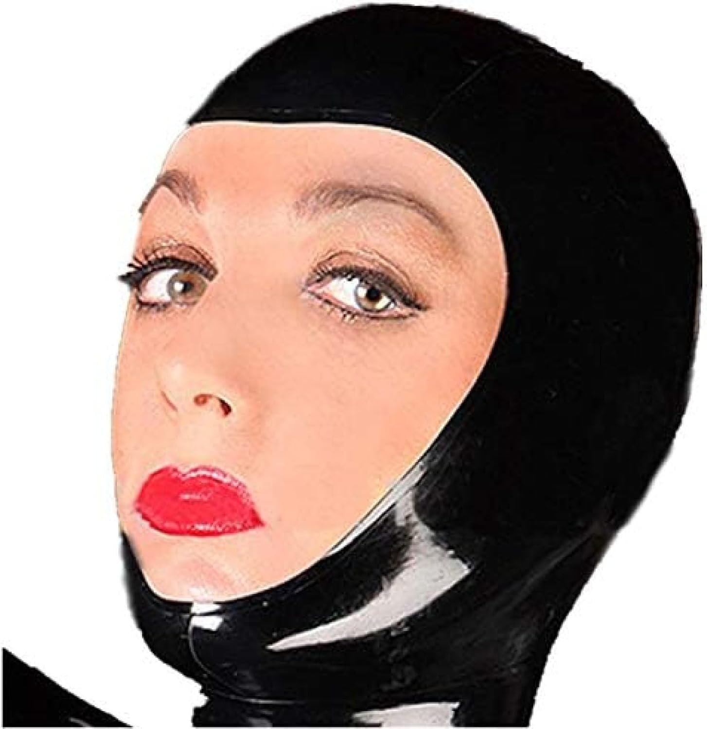 Black Latex Hood Back Zipper Open Face for Catsuit Rubber Mask Club Party Wear,X-Small