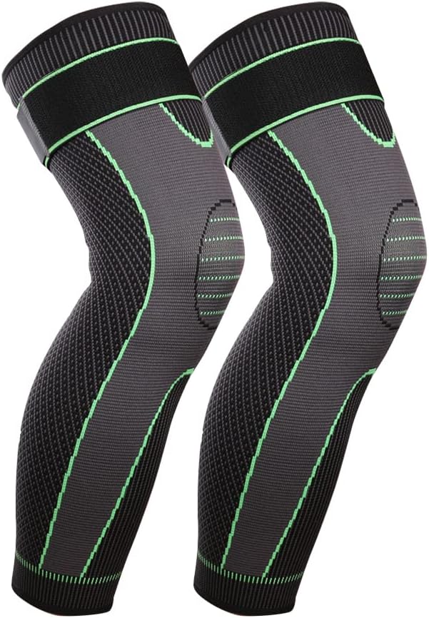 Full Leg Sleeves Long Compression Leg Sleeve Knee Sleeves Protect Leg, Reduce Varicose Veins and Swelling of Legs(Pair) (Green(with Strap)-1 Pair, Large)