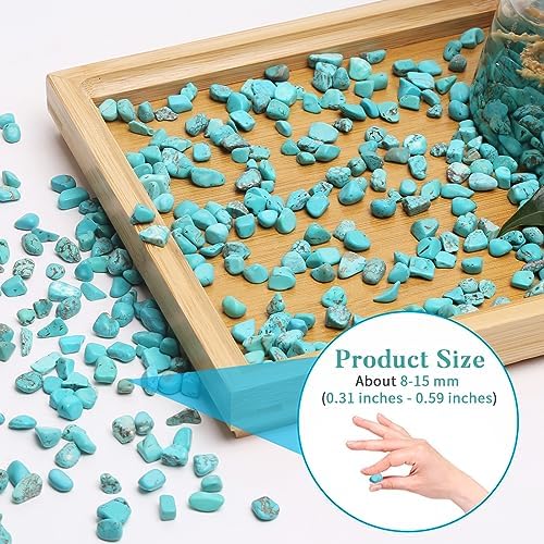 QICQDRAM Howlite Turquoise Small Tumbled Chips 0.9 Lb/405g Crystal Stone Decorative Pebbles for Home Decoration & Fish Turtle Tank, Vase Filler, Plants Decor