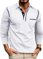 Men's Casual Polo Shirts Classic Long Sleeve Basic Button T-Shirt Lightweight Cotton Golf Tops with Pocket