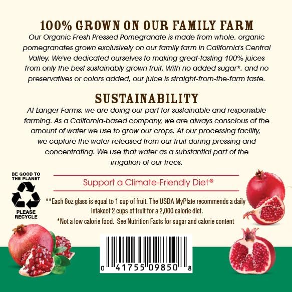 Langer Farms Organic Fresh Pressed Pomegranate, 100% Juice, Not from Concentrate, 32 fl oz