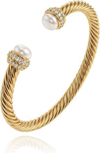 Fettero Gold Cuff Bangle Bracelets for Women - 14K Plated Adjustable Open Cuff Gold Bangles Charm Elegant Twisted Cable Bangle Friendship Bracelets Lightweight Bracelet for Dainty Jewelry