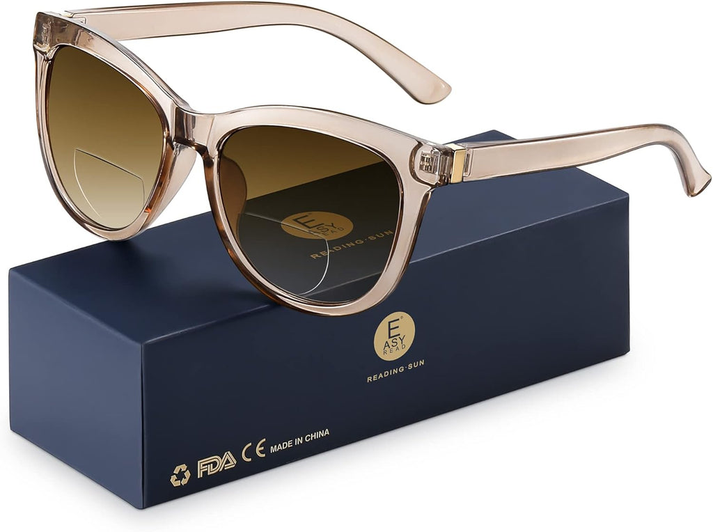 EASY READ Bifocal Reading Sunglasses for Women，Fashion Sun Readers UV400 Protection(Magnification 2.50, Brown)