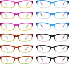 CessBlu 12 Pack Rectangular Reading Glasses for Women with Patterned Temples Spring Hinges +0.50