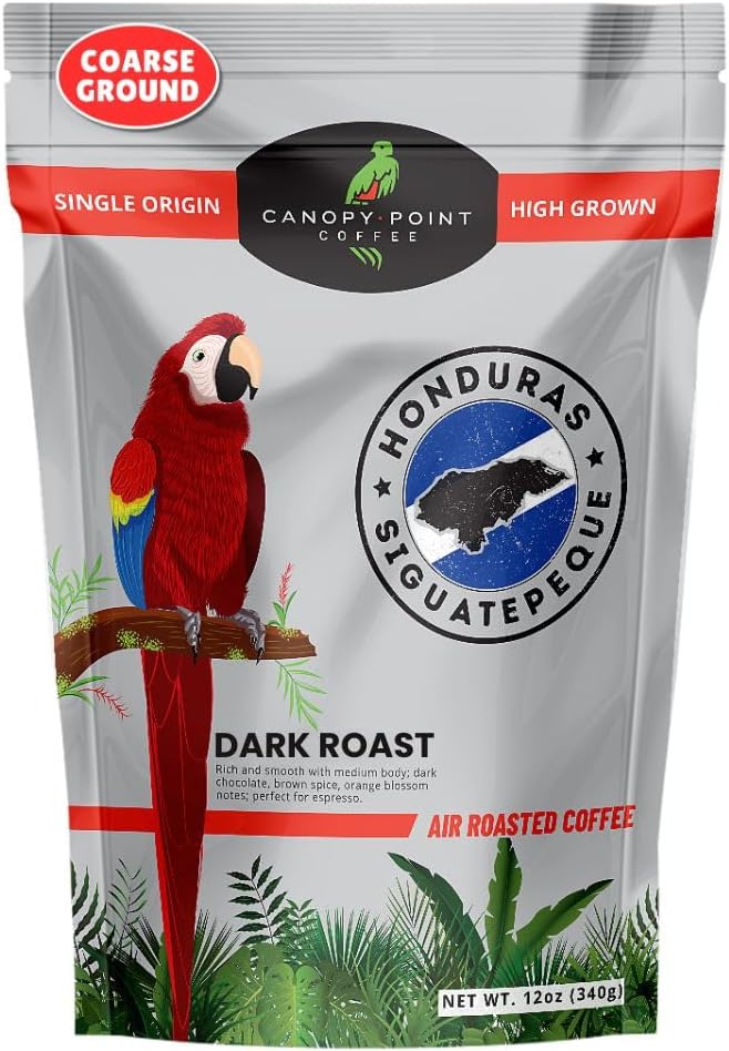 Canopy Point Coffee Honduras Dark Roast | Coarse Ground Coffee for Cold Brew, French Press & Percolator | Arabica specialty small batch roasted to order with smooth strong chocolate notes & aroma