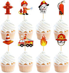 Fire Truck Cupcake Toppers,24 PCS Fire Truck Birthday Decorations,Fire Truck Cake Topper,Firefighter Birthday Party Decorations