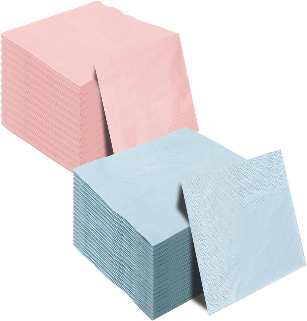 100 Pieces 3-ply Gender Reveal Napkins Beverage Napkins Dessert Napkins Disposable Paper Napkins for Wedding Birthday Party Paper Dinner Napkins