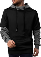 Men's Hoodies Novelty Color Block Pullover Slim Fit Long Sleeve Workout Hooded Sweatshirts Mock Neck Casual Fall Coat