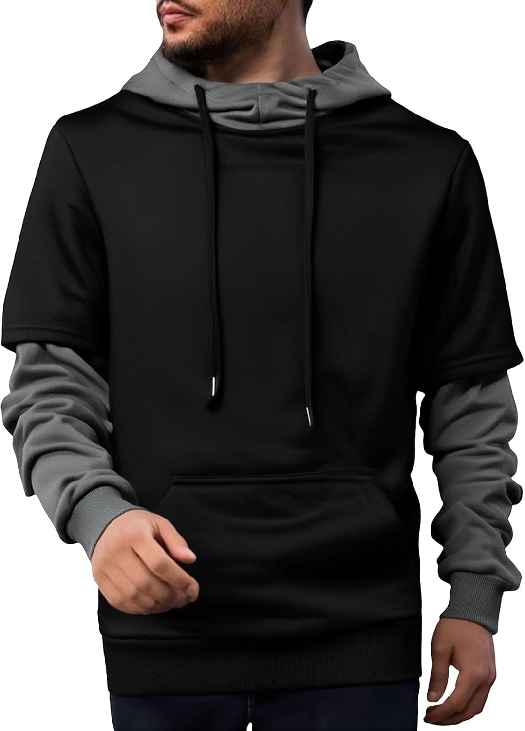 Men's Hoodies Novelty Color Block Pullover Slim Fit Long Sleeve Workout Hooded Sweatshirts Mock Neck Casual Fall Coat