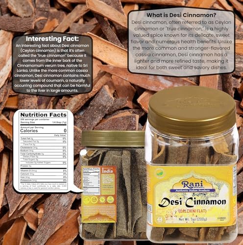 Rani Desi (Dalchini) Flat Cinnamon 7oz (200g) PET Jar ~ All Natural | Vegan | Gluten Friendly | NON-GMO | Kosher | Indian Origin