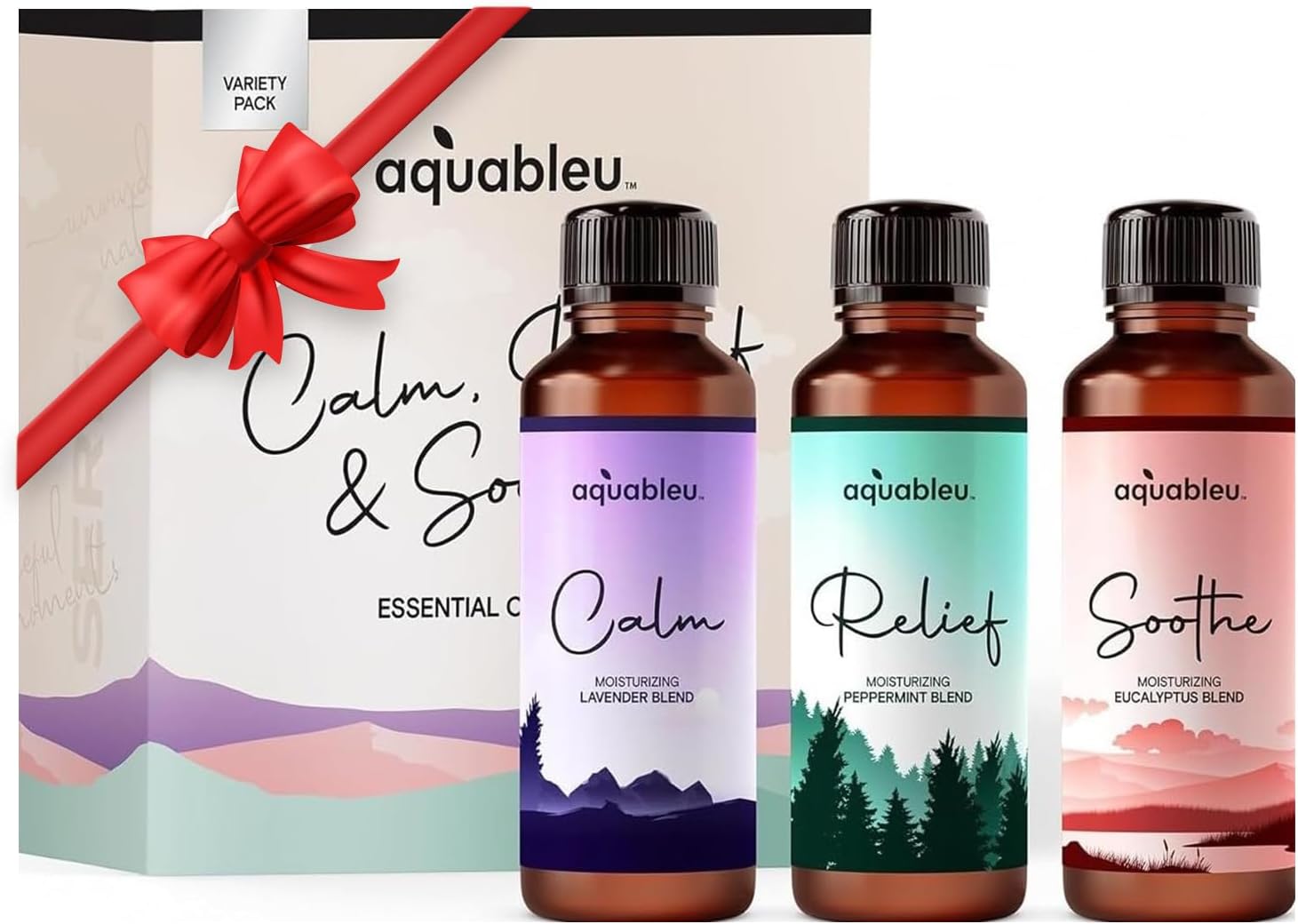Essential Message Oil Gift Set – Serenity Trio Sooth, Calm, Relief Includes Lavender, Peppermint & Eucalyptus Massage Oil Blends 80 ML in Beautiful Packaging – Great Gift for Women