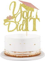 LVEUD I Did It Cake Topper - Congrats Grad Cake Toppers - Graduation Party Decorations (gold)