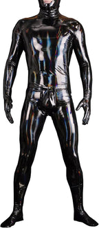 Men's Catsuit Handmade Jumpsuit Back Crotch Zipper Bodysuit with Hood Gloves