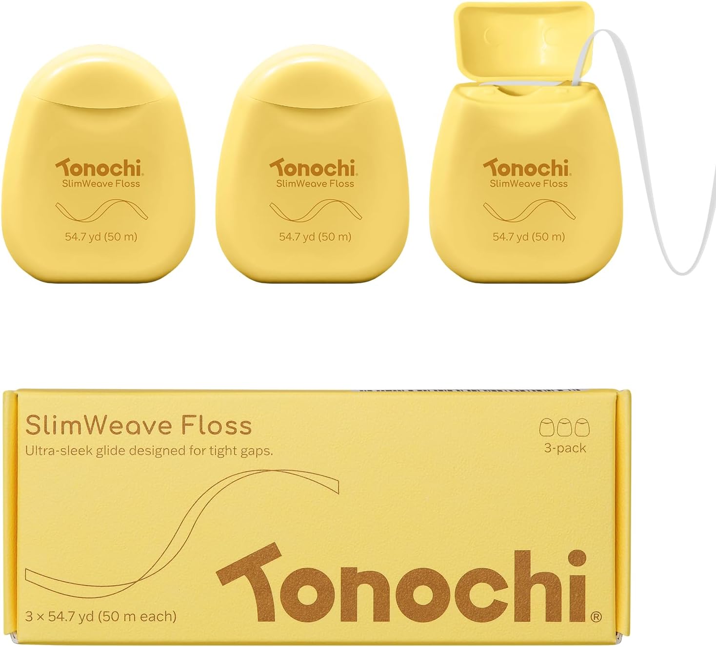 SlimWeave Flat Dental Floss for Tight Teeth & Tight Spaces, Thin Glide Dental Floss, Smooth Glide, Gentle on Gums, Mint + Xylitol, 3 Pack (54.7 yd / 50 m Each)