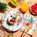 Epakh 200 Pcs Luau Napkins Bulk Tropical Hawaiian Paper Napkins Tropical Luau Party Supplies 2 Ply Disposable Pineapple Flower Paper Guest Towels for Summer Birthday Hawaiian Theme Parties 7. 9x4. 3"