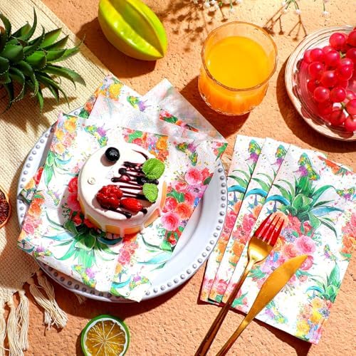 Epakh 200 Pcs Luau Napkins Bulk Tropical Hawaiian Paper Napkins Tropical Luau Party Supplies 2 Ply Disposable Pineapple Flower Paper Guest Towels for Summer Birthday Hawaiian Theme Parties 7. 9x4. 3"