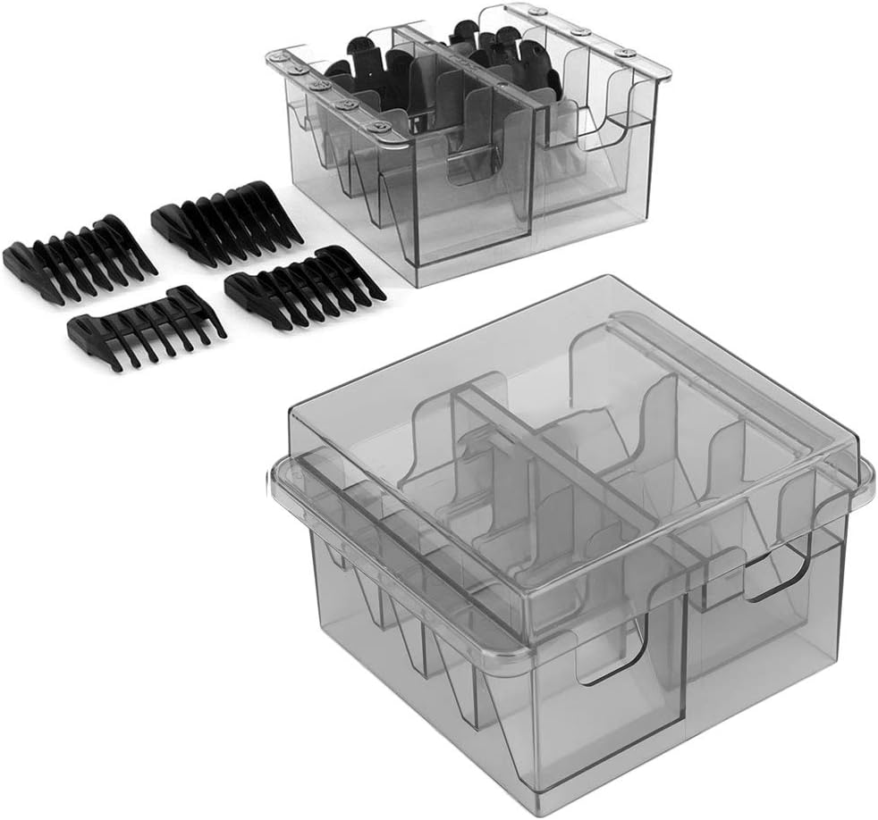Limit Comb Storage Box, Limit Comb Organizer Clear Grey Clipper Comb Holder Guide Comb Storage Box Rectangular Case Container Box for Barber Shop
