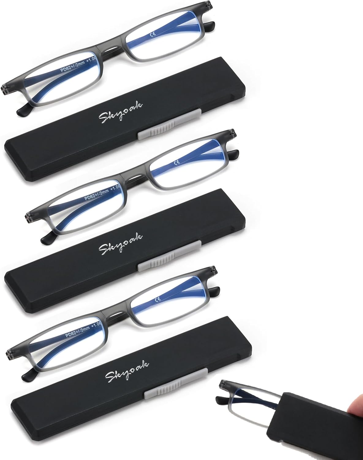 3 Pack Ultra thin Lightweight Folding Reading Glasses Women Men TR90 Blue Light Blocking Anti UV/Eyestrain Foldable Compact Computer Readers Portable Unique Stretchable Slim Flat case Gunmetal +1.5