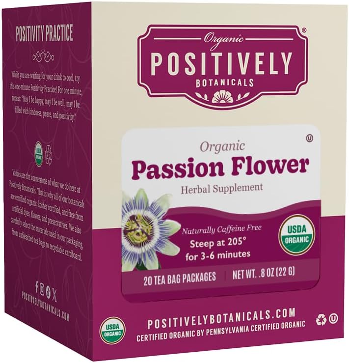 Organic Positively Botanicals Company, Passion Flower Herbal Tea Bags, 20 Count