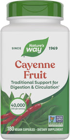 Nature's Way Cayenne Pepper Capsules, Traditional Digestion & Circulation Support*, Capsaicin, Non-GMO Project Verified, Gluten Free, 180 Vegan Capsules (Packaging May Vary)