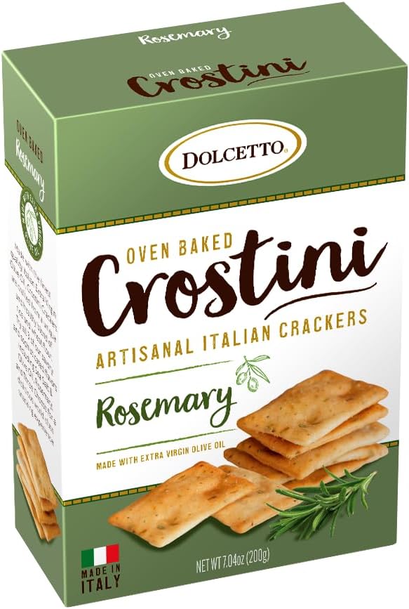 Dolcetto Oven Baked Crostini Crackers, Rosemary Flavor, 7.05 Oz (Pack of 3), Artisanal Italian Crackers Made with Extra Virgin Olive Oil, Halal