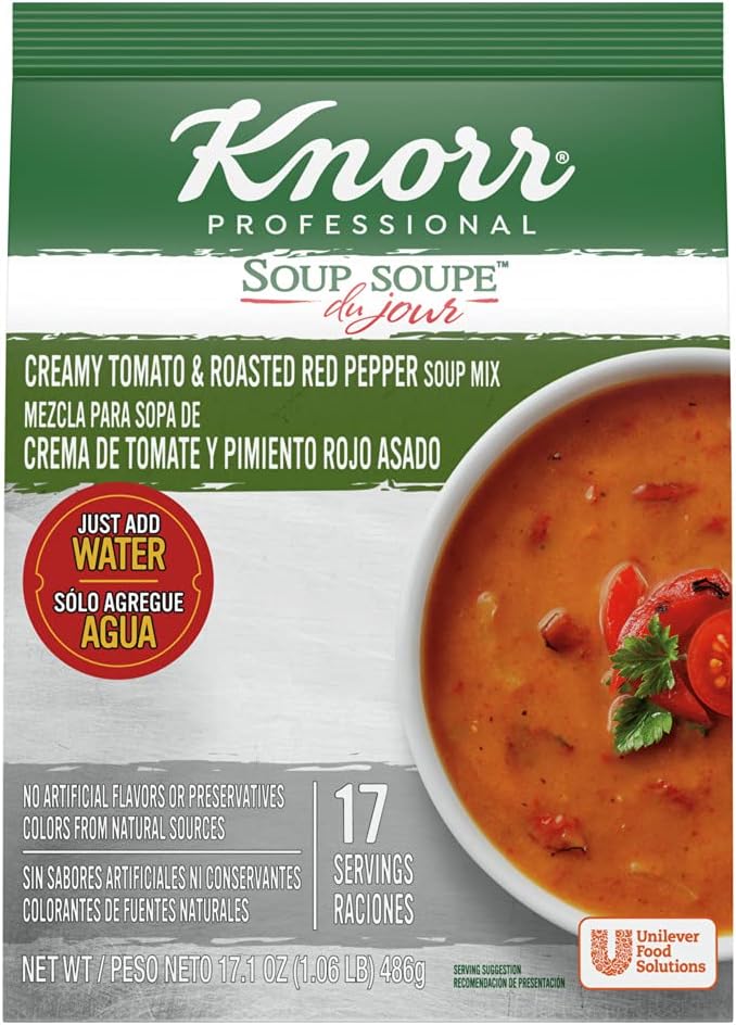 Knorr Professional Soup du Jour Creamy Tomato and Roasted Red Pepper Soup Mix No added MSG, 0g Trans Fat per Serving, Just Add Water (Pack of 4)