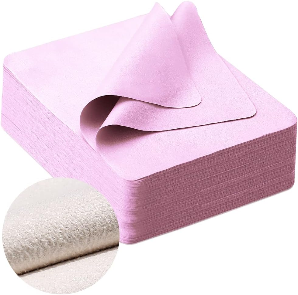 100 PCS Glasses Clean Cloth Suede, Lens Clean Cloth for Lenses, Glasses, Screens, Cameras, iPad, iPhone, Eyeglasses (6"x7", 100PCS/Pink)