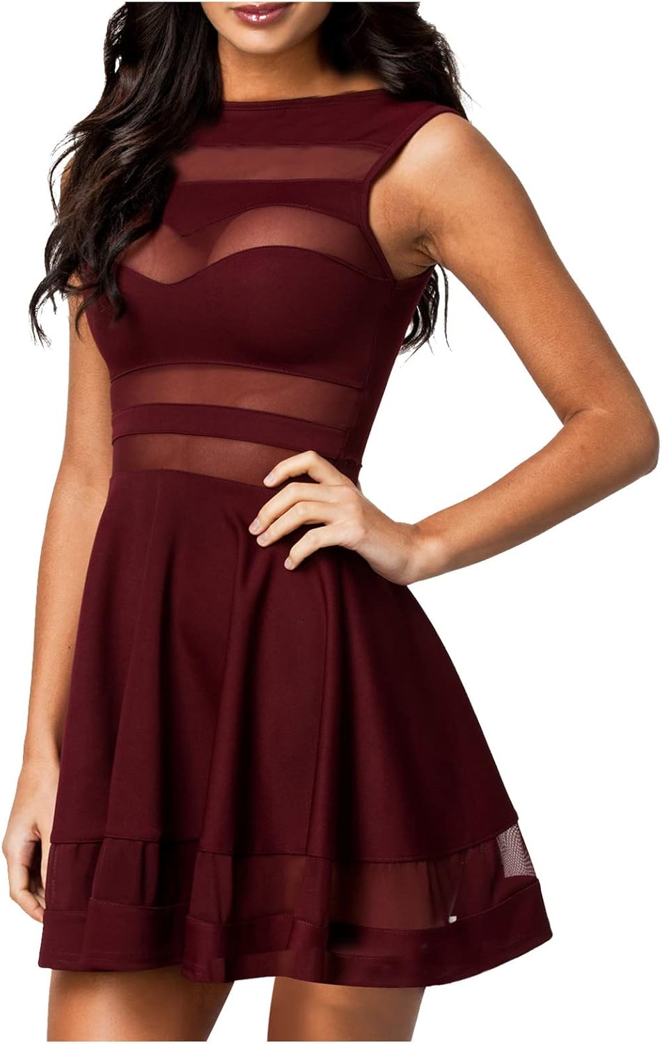 Lingerie Sleeveless Splicing Mesh See Through High Waist A-Line Mini Dress