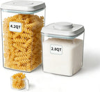 Airtight Food Containers Set with One-Touch Lid, Mixed Size Set (2.8 QT / 2.65 L & 4.2 QT / 4.0 L) with Scoop, Stackable Jars for Complete Kitchen Organization.