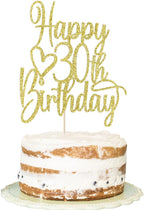 Gold Glitter Happy 30th Birthday Cake Topper - Cheers to 30 Years Cake Topper, 30 & Fabulous Cake Decoration for Hello 30th Birthday Anniversary Party Cake Decorations Supplies