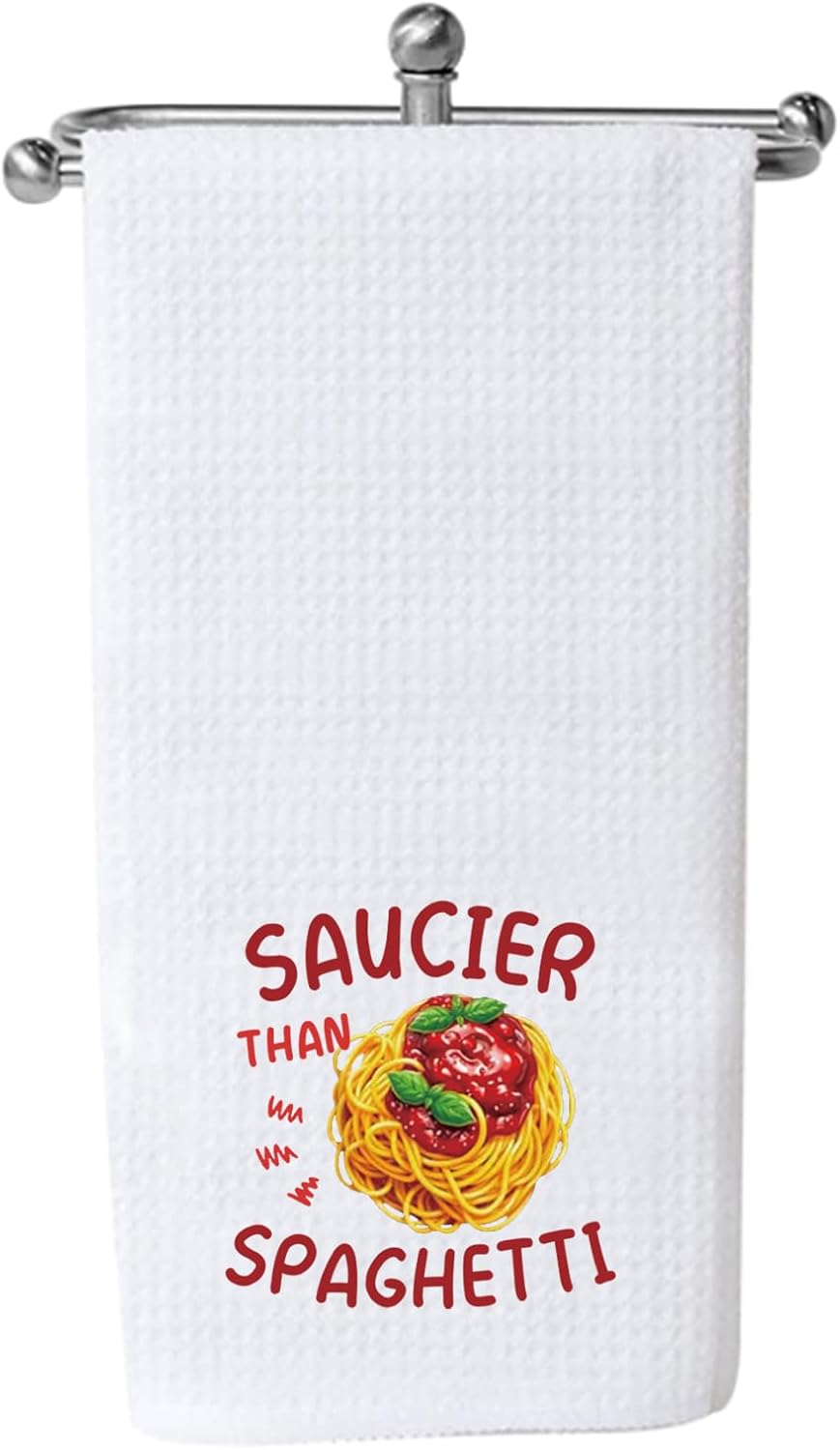 PXTIDY Spaghetti Kitchen Towel Spaghetti Lover Gift Italy Pasta Chef Gifts Italian Noodles Dish Tea Towel (Saucier Than Spaghetti t)