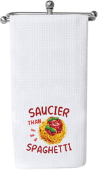 PXTIDY Spaghetti Kitchen Towel Spaghetti Lover Gift Italy Pasta Chef Gifts Italian Noodles Dish Tea Towel (Saucier Than Spaghetti t)