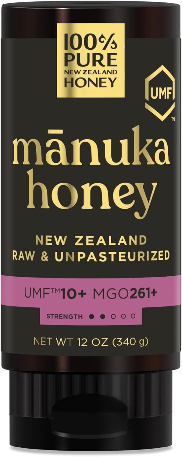 Manuka Honey New Zealand 100% Pure UMF 10+ MGO 261+ Squeezy Honey Raw & Unfiltered Certified Award Winning Silky Smooth Taste & Texture 12 Oz