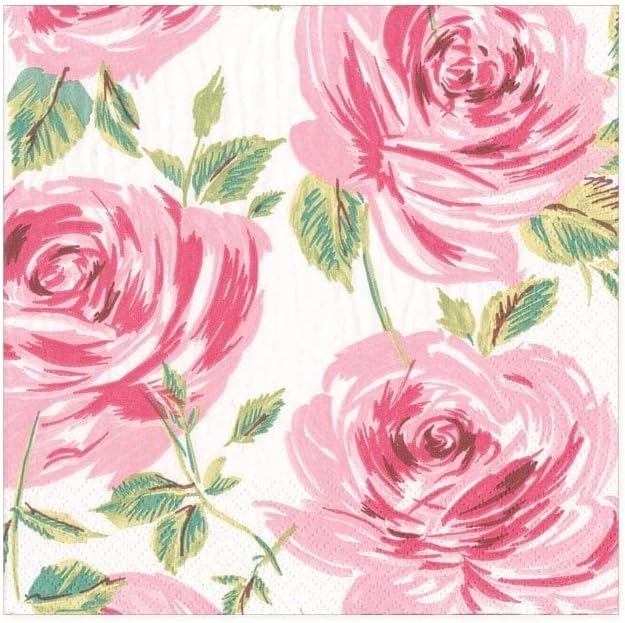 Caspari Bella Rosa Paper Cocktail Napkins in Pink, 20 Per Package